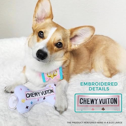 Haute Diggity Dog Chewy Vuiton Bone Plush Squeaky Dog Toy, Soft Durable Designer-Inspired Stuffed Puppy Chew Toys for Small, Medium & Large Dogs, Machine-Washable (White) XL - color: White Bone, size: X-Large