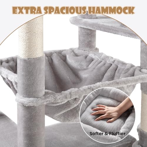 SHA CERLIN 81in Multi-Level Tall Cat Tree Tower for Indoor Kitties/Larger Cat Condo Furniture with Hammock/Cozy Pussycat Perches/Sisal Scratching Posts/Pet House/Wide Base/Grey - color: Grey