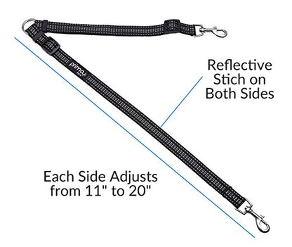 No Tangle Reflective Dog Leash Coupler - Double Dog Walker and Trainer Leash - Two Dogs Adjustable Splitter Lead - Each Side Adjusts 11" to 20" in Length (Medium - 3/4" Width, Black)