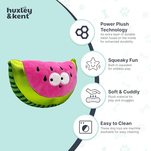 Huxley & Kent Funny Dog Toy w/Squeaker – Power Plush Squeaky Dog Toys for Small, Medium & Large Dogs – Soft Stuffed Animal for Indoor Play & Fetch - Fetchies® Walter Melon, Small - size: Small, style: Walter Melon