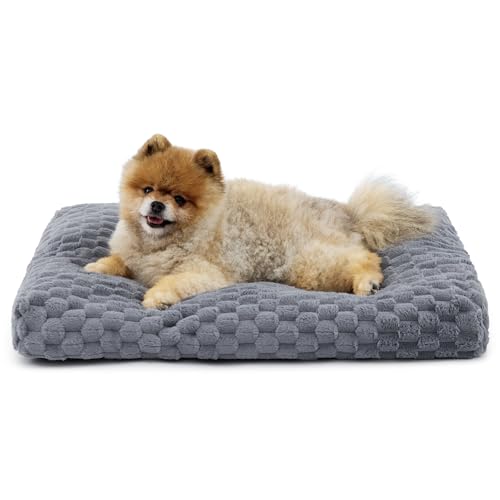 Bedsure Small Washable Dog Bed for Crate, Soft Fluffy Bubble Fleece Pet Bed Mat, Non-Slip and Machine Washable Kennel Sleeping Pad for Small Dogs/Puppy/Cat, for Crate/Floor/Car, 23"x17"x3", Grey - color: Grey, size: 23x17x3