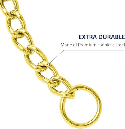 Gold Dog Chain Collars,Metal Slip Link Martingale Dog Collar Training Heavy Duty Male Boys Dog Chain Female Girls Puppy Collars for XXS XS Small Medium Large Big Breed,M - color: Gold, size: M(Neck Max 18inch)D3mm