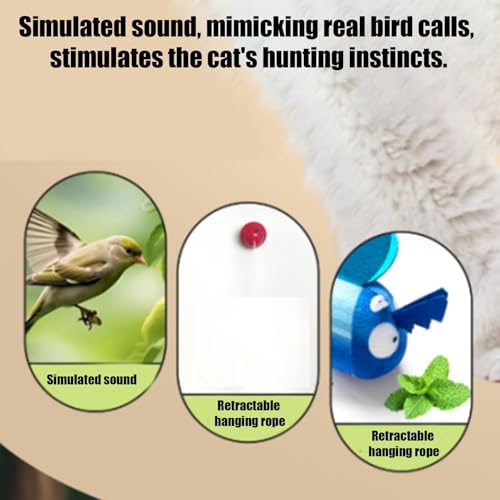 Simulated Chirping Bird Cat Toy - 15x6x8cm Touch Activated Plush Catnip | Pet Enrichment Teaser Toy | Battery Powered Interactive Puppy Playthings for Indoor Kitten Enrichment Playing Training