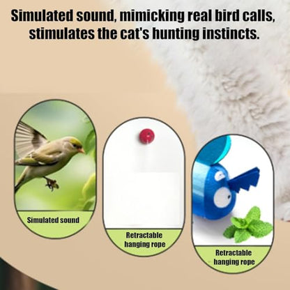 Simulated Chirping Bird Cat Toy - 15x6x8cm Touch Activated Plush Catnip | Pet Enrichment Teaser Toy | Battery Powered Interactive Puppy Playthings for Indoor Kitten Enrichment Playing Training