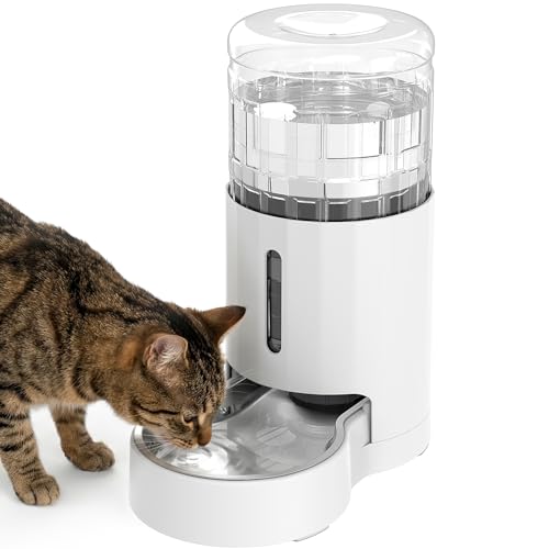 JUNSPOW Cat Water Dispenser with Stainless Steel Bowl, Automatic Gravity Water Dispenser for Cats or Small Medium Size Dogs, Large Capacity, Easy to Clean and Safe for Pets (4L White) - color: White, size: 4L