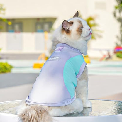 Sun Protection Dog Shirt Breathable Quick-Drying Ice Silk Dog Cooling T-Shirts Summer Pet Sleeveless Clothes for Small Medium Dogs Cats Green Purple 2XL - color: Green Purple, size: 2XL