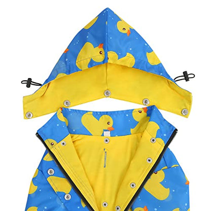 HDE Dog Raincoat Poncho Double Layer Zip Rain Jacket with Removable Hood, Leash Hole for Small to 3XL Dogs and Puppies Ducks Blue - M - color: Ducks Blue, size: Medium