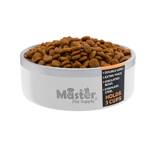 Master Pet Supply Stainless Steel Dog Bowls - 25 oz, Heavy Duty - Bone White, Double Wall Extra-Thick Insulated, Non-Slip Pet Water Bowl for Dogs, Cats & Pets, Anti Rust Metal, Dish Washer Safe - color: Bone White, size: 3 Cups (25 oz)