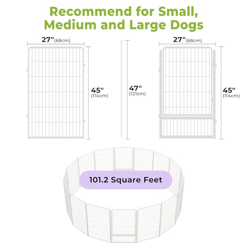 Dog Playpen Indoor, 45 Inch 16 Panels Puppy Playpen for Large Dogs, Easy Setup Anti-Rust Pet Fence, White - size: 45 inch