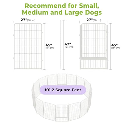 Dog Playpen Indoor, 45 Inch 16 Panels Puppy Playpen for Large Dogs, Easy Setup Anti-Rust Pet Fence, White - size: 45 inch