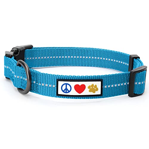 Pawtitas Recycled Dog Collar with Reflective Stitched Puppy Collar Made from Plastic Bottles Collected from Oceans Extra Small Teal Turquoise Wave - color: Recycled Teal, size: X-Small (Pack of 1)