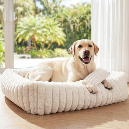 Dog Beds Large Sized Dog, Washable Self Warming Dog Cat Bed Rectangle Orthopedic Large Pet Sofa, Super Soft Plush Rabbit Fur Pet Couch Cute Cat Bed with Removable Zipper Cover & Anti-Slip Bottom - size: 36*8*8 inches