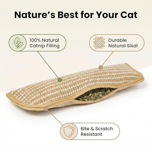 Catnip Chew Toy, Set of 3 Catnip Pillow Toys, Soft Sisal Material, Filled with Organic Catnip, Interactive Indoor Scratching and Chewing, Relief Promotes Healthy Playtime for Cats