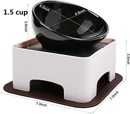 Ceramic Bulldog Bowl Dog Feeding Bowl - Dog Dish Wide Mouth Pet Sterile Tilted Pet Feeder with Anti-Skid Rubber Mat for Small Medium Dogs (Black) - color: Black