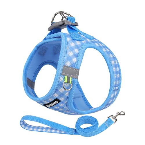 AIITLE No Pull Dog Harness and Leash Set, Step in No Chock Soft Mesh Dog Harnesses Reflective for Extra-Small Puppy Dogs and Cats, Plaid Dog Vest Harness for Pets Blue XXS - color: Blue, size: XXS