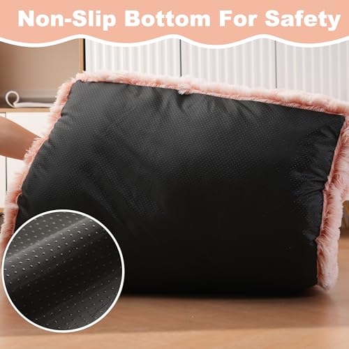 Bedfolks Plush Waterproof Dog Crate Bed with Removable Washable Cover,Faux Fur Kennel Pad for Medium Dogs,29"x21",Pink - color: Pink, size: Medium(29x21'')