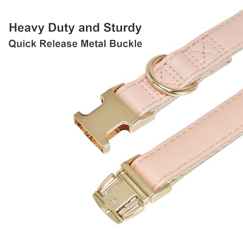 Soft Classic Leather Dog Collar Heavy Duty Padded Collars with Metal Buckle for Puppy Small Medium Dogs (Pink,M) - color: Pink, size: Medium