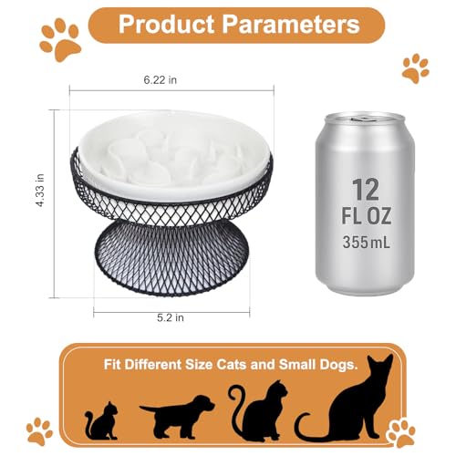 Raised Ceramic Cat Slow Feeder Bowl, Elevated Cat Plate with Stand, Slow Bowl for Wet and Dry Food, Whisker Friendly Pet Feeder for Kitten and Small Dog Perfect for Pet Gift - color: white set of 1