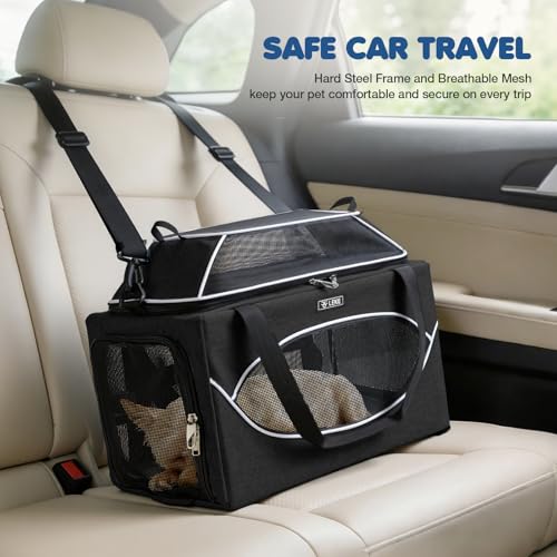 Top-Expandable Pet Carrier 18x11x11Inch Delta American United Airline Approved Underseat to 15lbs Stable Car Travel Carriers for Small Dogs Cats with Locking Safety Zippers Anti-Scratch Mesh - color: Black, size: 18"x11"x11"