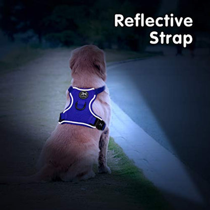 PoyPet Reflective Soft Breathable Mesh Dog Harness Choke-Free Double Padded Vest with Adjustable Neck and Chest(Royal Blue,S) - color: Royal Blue, size: S
