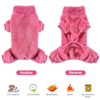 Idepet Velvet Dog Pajamas, Turtleneck Dog Sweater Fuzzy Plush Onesie Soft Cat Apparel Pet Clothes Winter Outfit Doggy Pjs Puppy Jumpsuit for Small Dogs Cats (Rosered,XS) - color: RoseRed, size: X-Small
