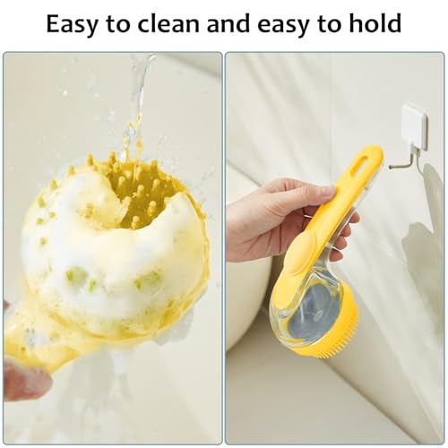 (6 Pcs) ELEGX Pet Grooming Bath Massage Brush with Soap and Shampoo Dispenser Soft Silicone Bristle for Long Short Haired Dogs Cats Shower - color: Yellow kit