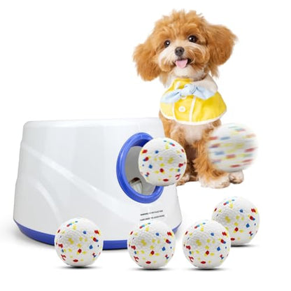 Automatic Dog Ball Launcher with 6 ETPU Balls, Adjustable Distance 20-45ft, USB Rechargeable, Interactive Pet Toy (Blue) - color: Blue-Standard