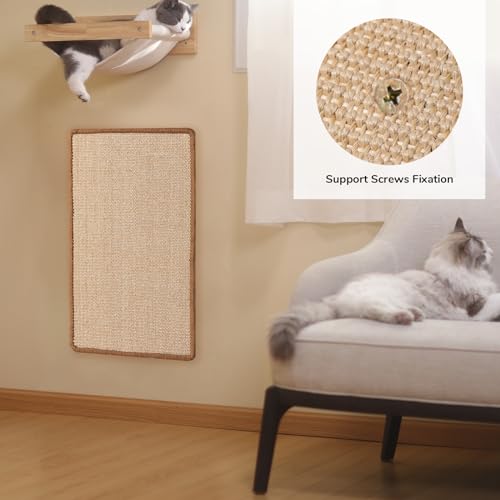 FUKUMARU Cat Scratcher Mat, 23.6 X 15.7 Inch Natural Sisal Cat Scratch Mats, Horizontal Cat Floor Scratching Pad Rug with Sticky Tapes, Protect Sofa and Carpet - color: Beige-23.6 x 15.7 Inch