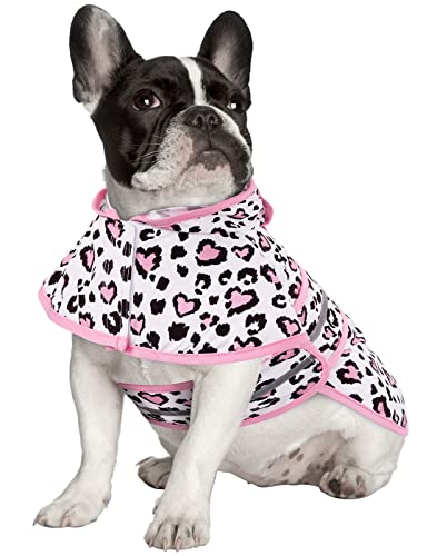 HDE Dog Raincoat Jacket Reflective Adjustable Hooded Pet Poncho Rain Coat with Leash Hole for Small to X-Large Dogs Leopard Hearts - S - color: Leopard Hearts, size: Small