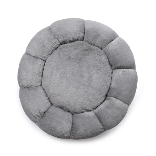 Sherry Kline Pets “Daisy Round” Donut Shape Calming Bed for Dogs and Cats, from Soft Faux Fur, Available in 4 Sizes, Machine Washable - color: Grey, size: Large