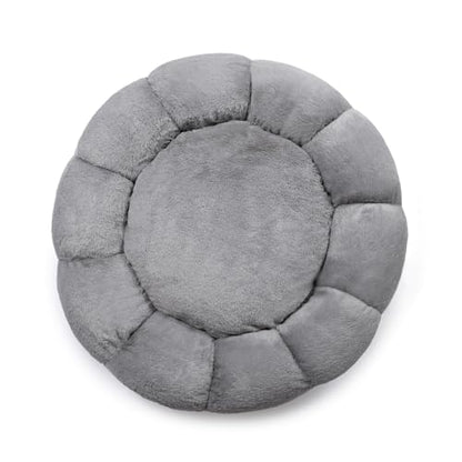 Sherry Kline Pets “Daisy Round” Donut Shape Calming Bed for Dogs and Cats, from Soft Faux Fur, Available in 4 Sizes, Machine Washable - color: Grey, size: Extra Large