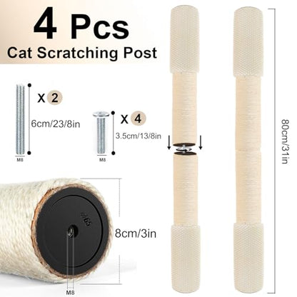 4 Pcs M8 Cat Scratching Post Replacement with Screws, 15.7×3.9-Inch Upgraded Natural Sisal and Soft-Spiked Cat Tree Replacement Parts, for Cat Tower Furniture - color: M8+White02