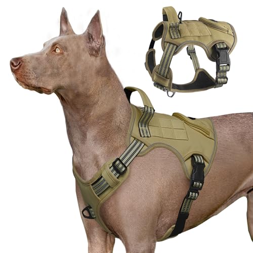 Heavy Duty Tactical Dog Harness for Large Dogs, Adjustable Reflective Service Vest with Control Handle & 4 Patches, No Pull Soft Padded Military Pet Harness for Training Walking Hiking (Brown, S) - color: Brown, size: S