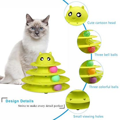 UPSKY Cat Toy Roller 3-Level Turntable Cat Toy Balls with Six Colorful Balls Interactive Kitten Fun Mental Physical Exercise Puzzle Toys - color: A-Green