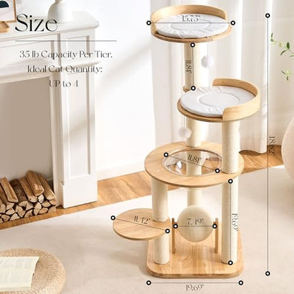 797Audio Modern Solid Wood Cat Tree Tower, 49" Tall Cat Tree with Sisal Scratching Posts for Adult Cats, Luxury Natural Oak Wooden Cat Tower,Aesthetic Multi-Level Cat Climbing Tree for Indoor Cat - color: 49 Inch-Scratch Ball