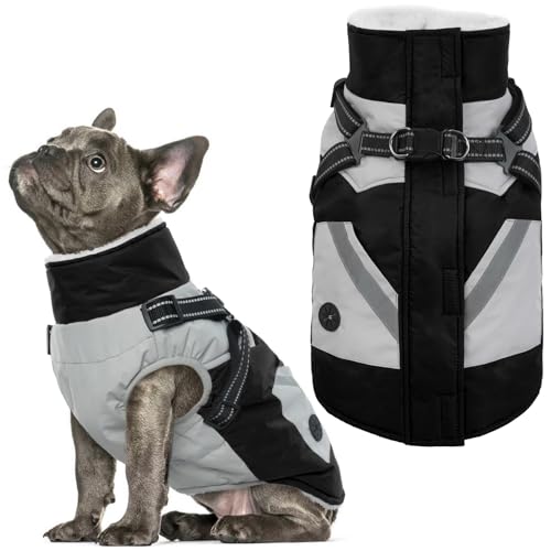 IECOii Dog Coat with Harness Built in - Black, Large - Waterproof Winter Coat, Fleece Lined Snow Jacket for Dogs - color: Black, size: Large(Chest:24.4 in)