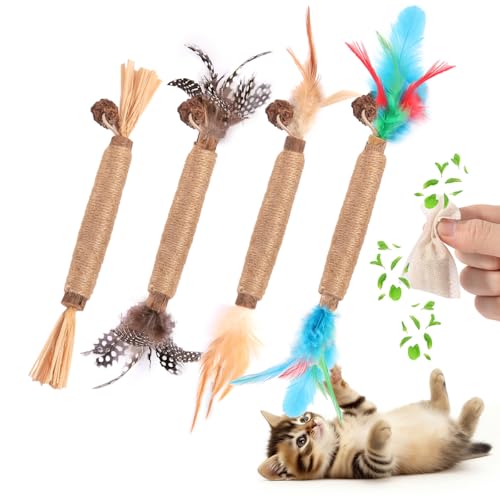Cat Toys Cat Chew Toys, Silvervine Sticks Catnip Rope Toys for Cats Teeth Cleaning, Kitten Dental Care, Kitty Toys for Indoor Cats Increase Appetite,Enhances Oral & Dental Health (4 Pack) - color: 4 Pack