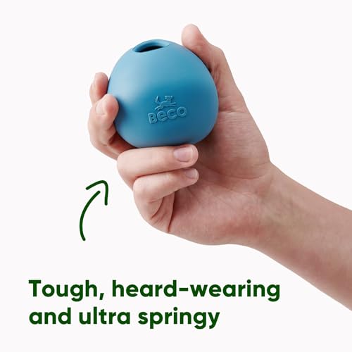 Beco Natural Rubber Wobble & Stuffable Ball Fetch Dog Toy, Perfectly Crafted for Endless Fun, Interactive Bouncing, and Treat-Dispensing Challenges. Suitable for All Dog and Puppy Size, Blue