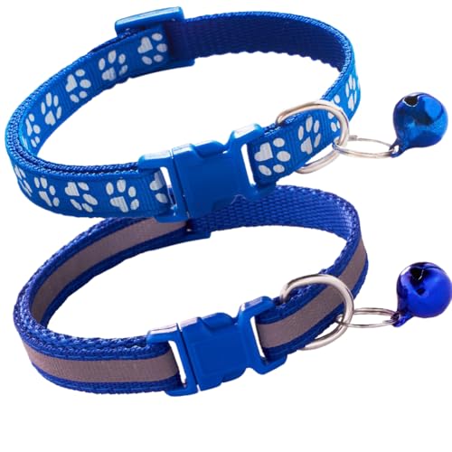XXS Dog Collar with Bell, 2-Pack Reflective Strip Nylon Boy Cat Collars with Bell,Puppy Collars with Bell Adjustable for XXS XSmall Small Dogs Male Kitten X-Small, Blue - color: Reflective Blue