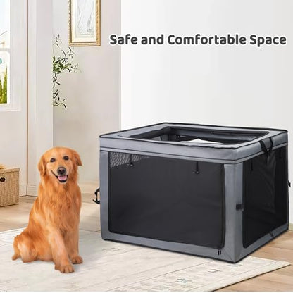 MEGHNA Dog Crate Portable Collapsible Lightweight Soft Sided Folding Travel Dog Kennel Double Door Collapsible 620D Oxford Fabric Cage (Grey, Large) - size: Large
