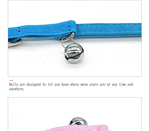 CHUKCHI Pink Soft Velvet Safe Cat Adjustable Collar with Crystal Heart Charm and Bells 8-11 Inches (Blue) - color: Blue