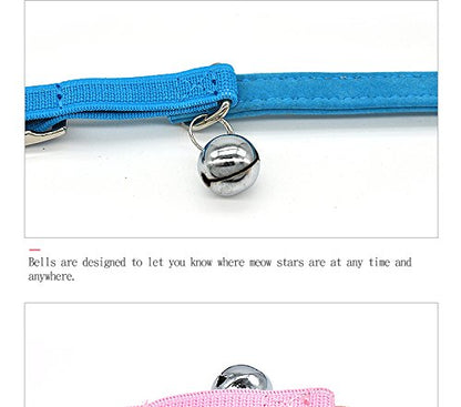 CHUKCHI Pink Soft Velvet Safe Cat Adjustable Collar with Crystal Heart Charm and Bells 8-11 Inches (Blue) - color: Blue