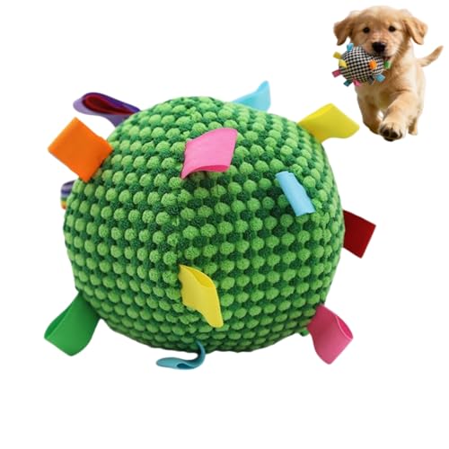 Plush Dog Ball Toy with Bell & Colorful Straps, 6.3 Inch Soft Interactive Fetch Toy, Lightweight Chew Toy for Small & Medium Dogs, Puppy Stuffed Play Ball (Green) - color: Green