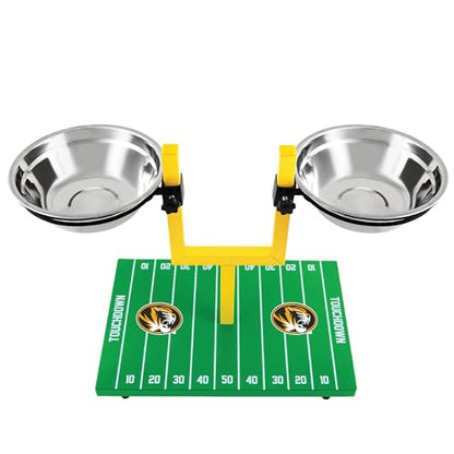 NCAA Missouri Tigers Goalpost Football Field Dog Feeder – Adjustable Elevated Dog Bowls with Stand, 2 Stainless Steel Bowls, Non-Slip Rubber Feet, Raised Pet Feeder for Large & Small Dogs - color: Missouri Tigers