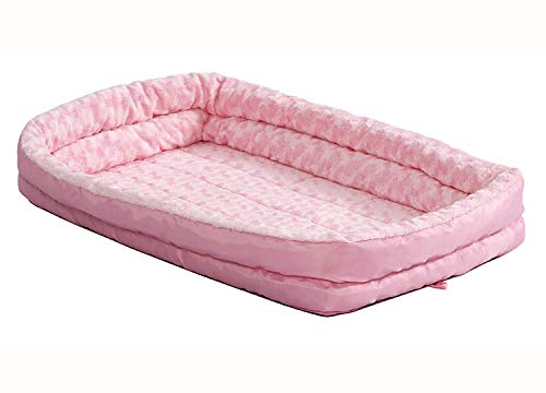 MidWest Homes for Pets XXS QuietTime Double Bolster Pet Bed, Pink Plush 18-Inch Crate Mat with Stacked Bolsters, Machine Washable, Secure Fit with Elastic Straps - color: Pink Plush, size: 18-Inch