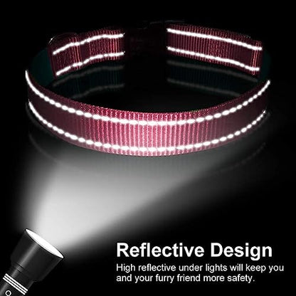Reflective Dog Collar with Buckle Adjustable Safety Nylon Collars for Small Medium Large Dogs, Light Pink XS - color: Light Pink, size: X-Small :Width 5/8",Neck 8-12"
