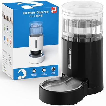 CZPET Automatic 4L/135Oz/1Gal Cat Water Dispenser with Stainless Steel Bowl, Gravity Waterer for Small Medium Dog Puppy Kitten (Black) - color: Black