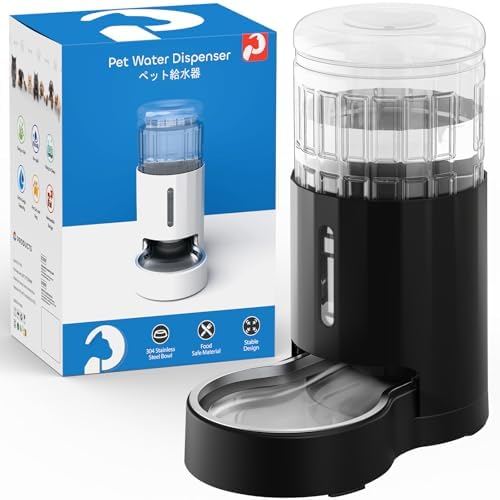 CZPET Automatic 4L/135Oz/1Gal Cat Water Dispenser with Stainless Steel Bowl, Gravity Waterer for Small Medium Dog Puppy Kitten (Black) - color: Black