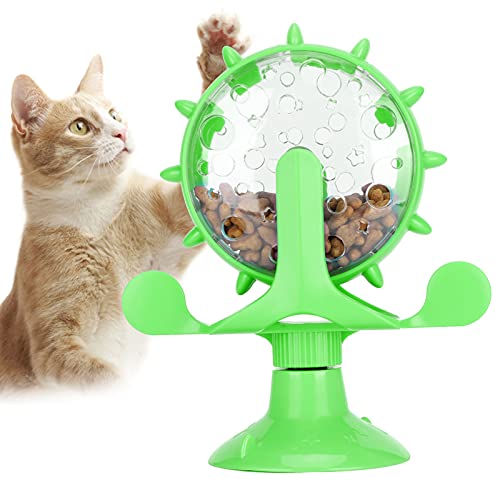 Cat Food Leakage Toy, Windmill Treat Dispensing Cat Puzzle for Indoor Cats, Interactive Slow Feeder with Suction Cup for Kitten Snacks, Mental Enrichment & Fun Play - color: green