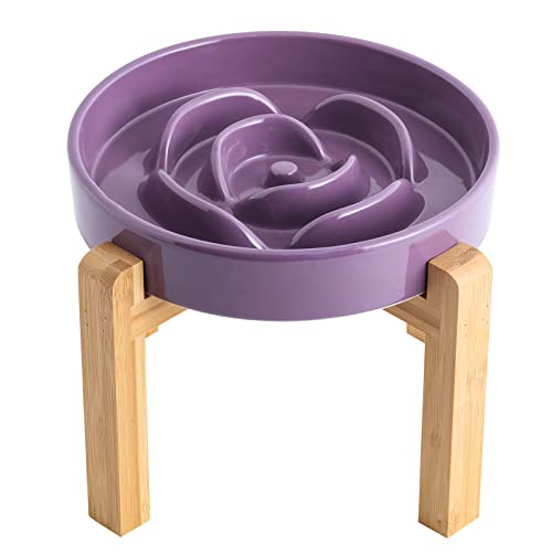 8.66 in Purple Dog Bowl Ceramic Slow Feeder for Medium Large Dogs,Elevated/Raised Slow Feeding Dog Food Water Dish Heavy Weighted,Puppy Bowl for Fast Eaters,Puzzle Eating Bowl Maze - color: Purple Slow Feeder Elevated